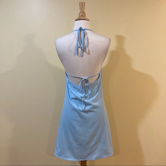 Strappy Open Back Halter A Line Slip Dress Baby Blue - Picture 5 of 9